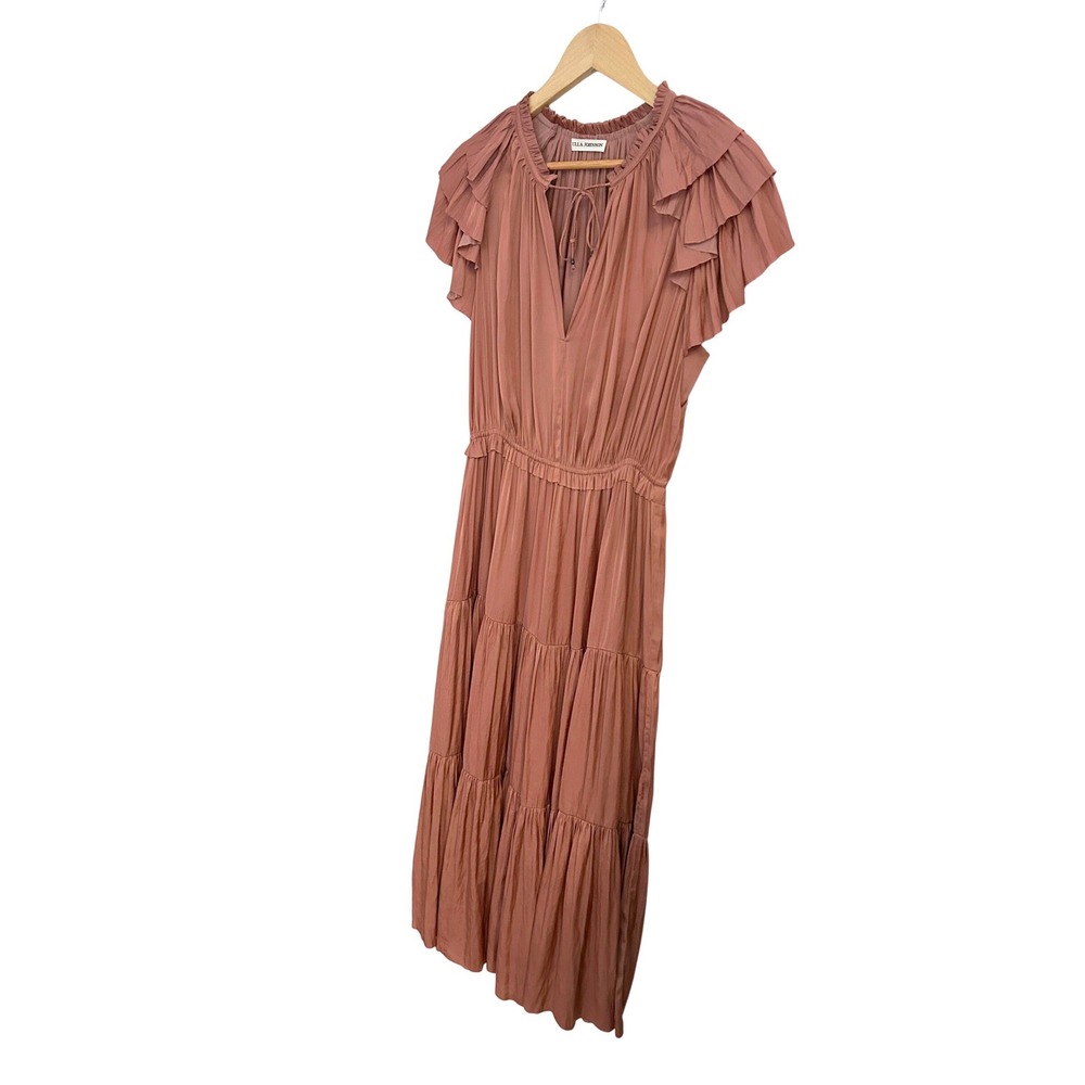 Ulla Johnson Blaire Dress Copper Plisse Satin Ruffle Tiered Midi Womens Size 8 - Picture 5 of 12